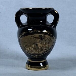 ADIS Greek Urn Vase Double Handled 24 Karat Gold Design Grecian Figures